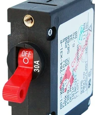 BLUE SEA 7221 A-SERIES TOGGLE CIRCUIT BREAKER, 30-AMP, RED TOGGLE