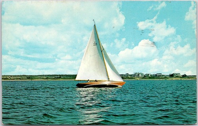#ad Vintage 1959 Boothbay Harbor Maine Sailboat Coastal Scene Postcard $4.75