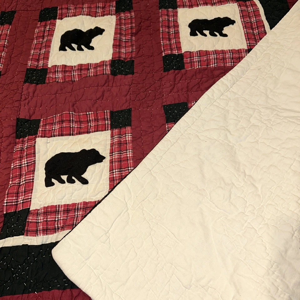 Colcha/jogo Woolrich Black Bear Crossing xadrez vermelho preto cabine aconchegante dupla 86X62 - Imagem 4 de 4