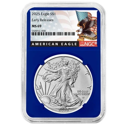 2025 $1 1-oz American Silver Eagle NGC MS69 ER Black Label Blue Core