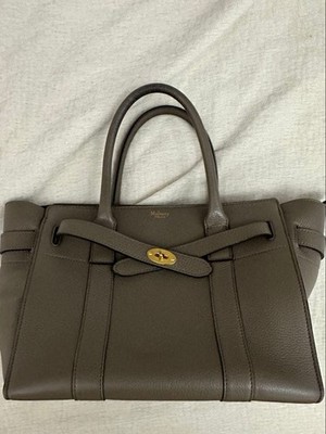 Mulberry Zipped Bayswater Tote Bag Leather Greige Color Used Good Condition