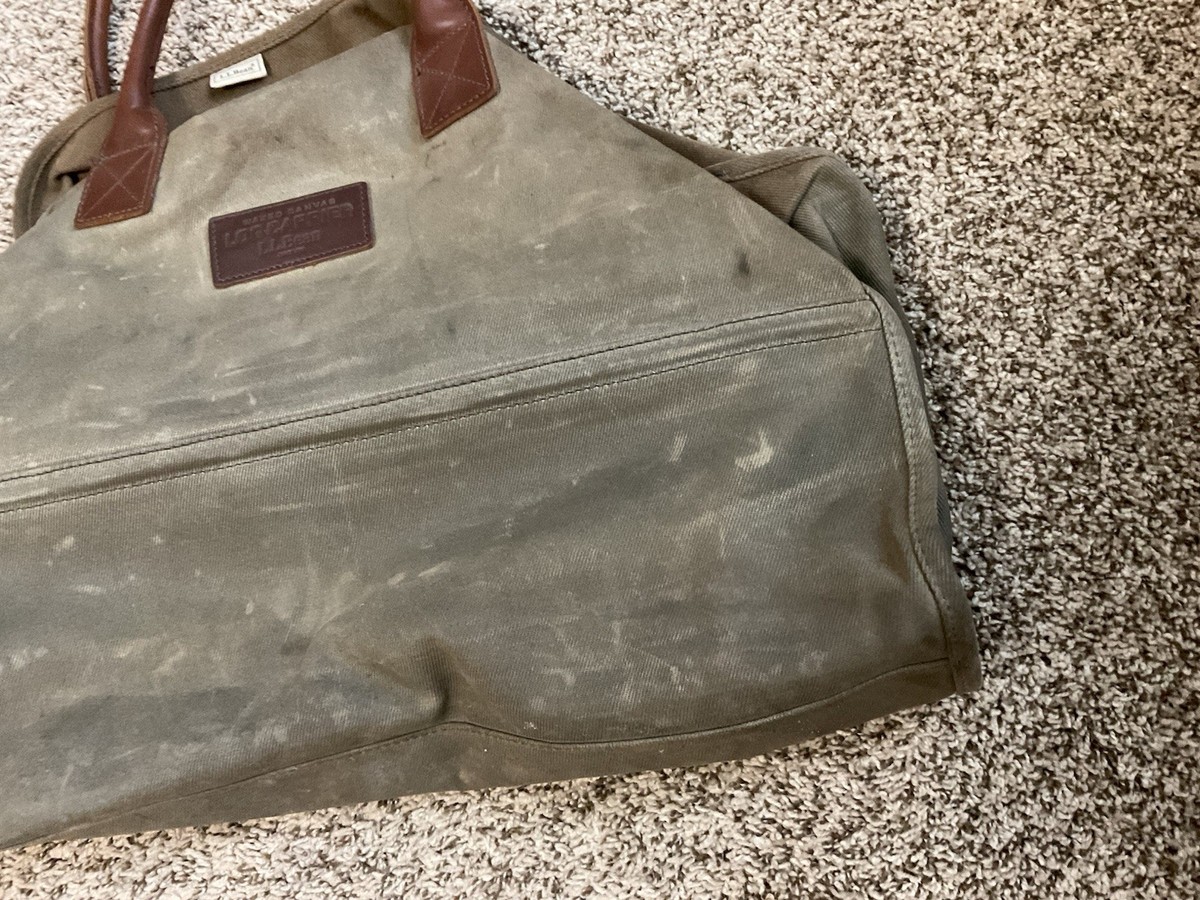 Vintage LL Bean Waxed Canvas w/ Leather Handles Firewood Log Carrier Tote View 4