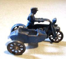 1930'S HUBLEY CAST IRON COP POLICE MOTORCYCLE W SIDECAR- ANTIQUE TOY-4"