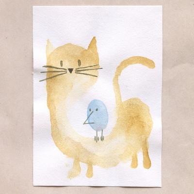 original painting ACEO art card blue brown surreal Watercolor Cat 11 Tim Olly