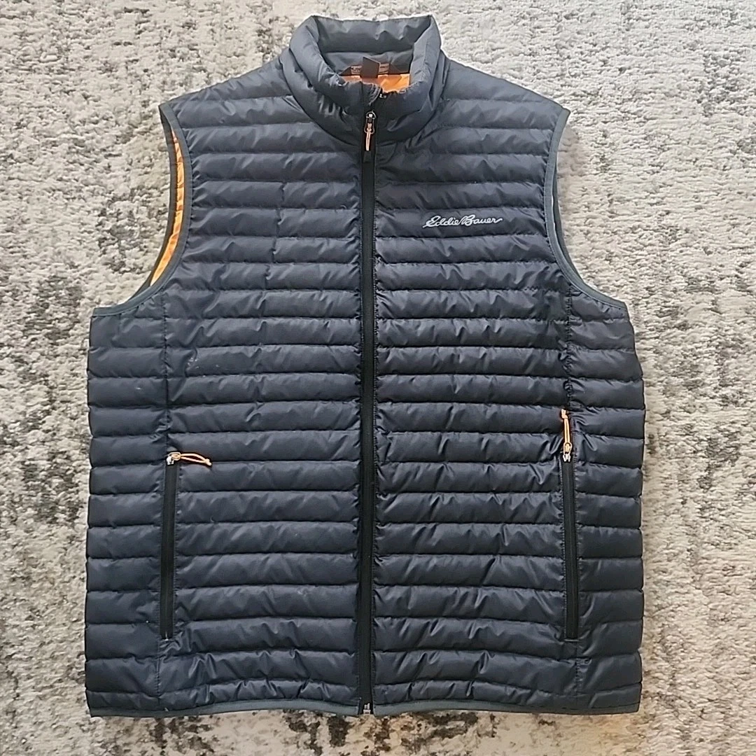 Eddie Bauer Vest Mens Large Blue EB650 Down Quilted Lightweight Puffer