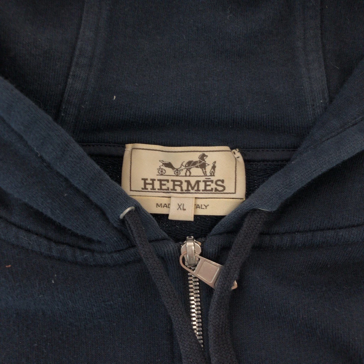 HERMÈS Felpa con cappuccio HERMES Parker marrone navy argento cotone hardware