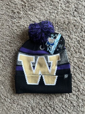 NEW  Zephyr Washington Huskies Purple White Knit Fleece Lined Pom Beanie Hat Cap