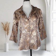 Vintage Silk Blend Brocade Jacket Gold Floral Evening Occasion Blazer 12