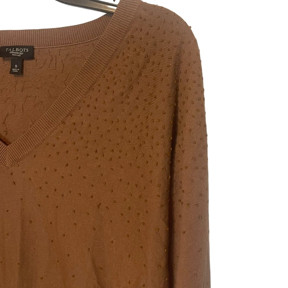 Suéter Henley Ann Taylor Talla Pequeña Petite Cuentas Marrón Mezcla Seda Foto 2 de 4