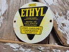 VINTAGE ETHYL PORCELAIN SIGN TEXAS MOTOR OIL GARAGE NEW YORK GAS PUMP PLATE 6"