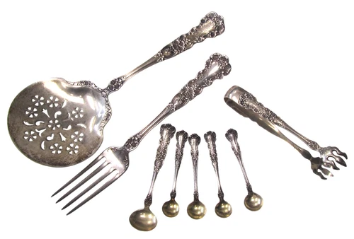 Flatware Sterling Silver Lot Assorted Spoons,Fork & Tongs Contains 8 Pieces