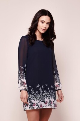 Yumi Tunika-Kleid Blumen Vogel dunkelblau UK 6 UVP £55 DH9 OO 16