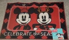 DISNEY MICKEY  MINNIE MOUSE ACCENT RUG FLOOR MAT 'CELEBRATE THE SEASON' HOLIDAY