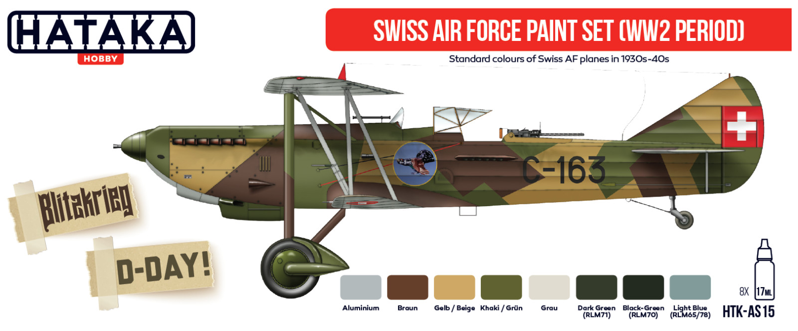 HATAKA HTK AS15 Swiss Air Force WW2 Period Acrylic Set Red Line 8 x 17ml
