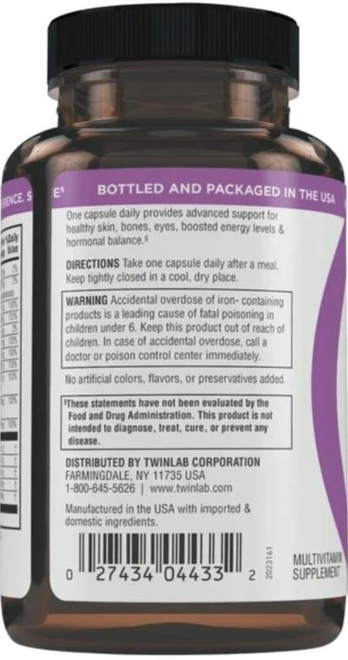 Twinlab Daily One para mujer con hierro 60 cápsulas -Skin Bones Energy -EXP. 08/2025 Foto 3 de 4