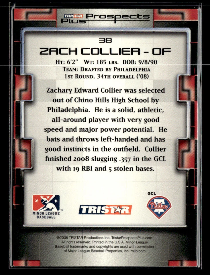 Zach Collier signed auto 2008 TriStar Prospects Plus #38 card - Image 2 of 2