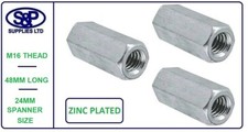 M16 -16MM -  16mm DEEP NUT, THREADED ROD CONNECTOR, STEEL ZINC PLATED BZP M16