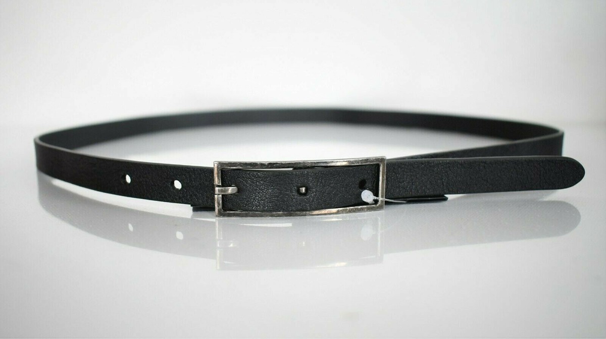 New SAINT LAURENT Paris Black Leather Women's SKINNY Belt IT-90 US