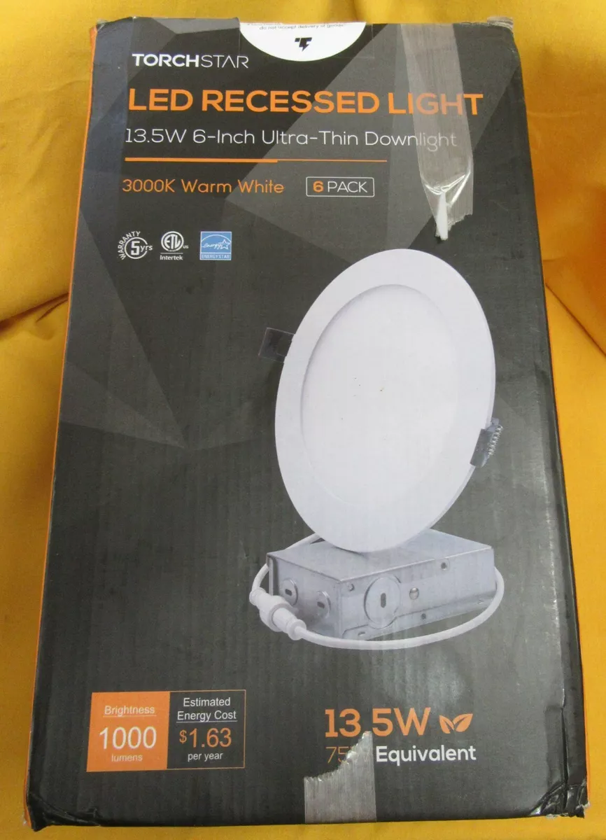 Torchstar LED Recessed Light 13.5W 6 Inch Ultra Thin Downlight 6 Pack