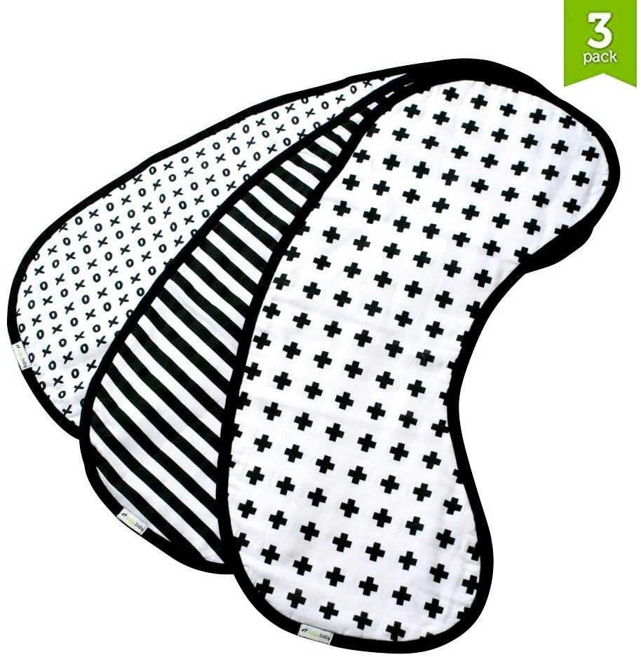 Muslin Burp Cloths, Burp Bib Set (3 Pack) Black + White by Ziggy Baby