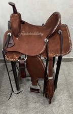 Western Brown Leather Hand Carved Roper Ranch Saddle:14", 15",16",17"