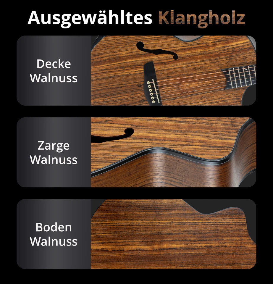 Westerngitarre Akustik Western Gitarre Monitorloch Walnuss Cutaway Nuss - Bild 4 von 4