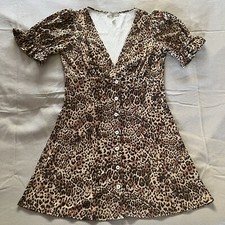 ASOS DESIGN puff sleeve Animal Print tea dress Front Button Detail Woman’s Sz 8
