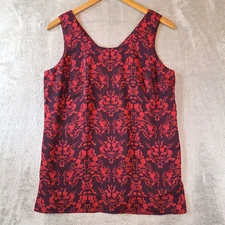 Cabi Tank Top Womens Medium Red Purple Cameo Girl Print Double Layer 3258