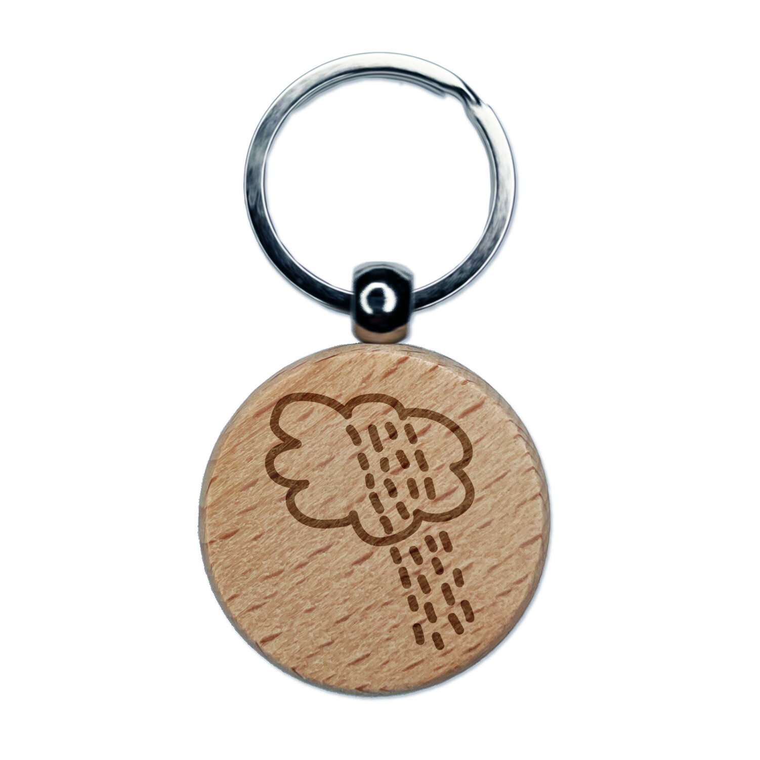 Rain Storm Doodle Engraved Wood Round Keychain Tag Charm