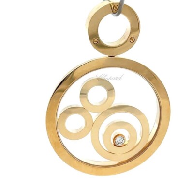 Chopard Happy Sport Pendant 18k Yellow Gold Heavy Diamond Floating Rings