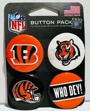 Cincinnati Bengals Wincraft NFL Button Pins 4 Pack 1-1/4" Round