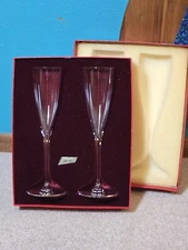 Baccarat France Dom Perignon 2pc Crystal Champagne Flutes Wine Glasses W/box 9"