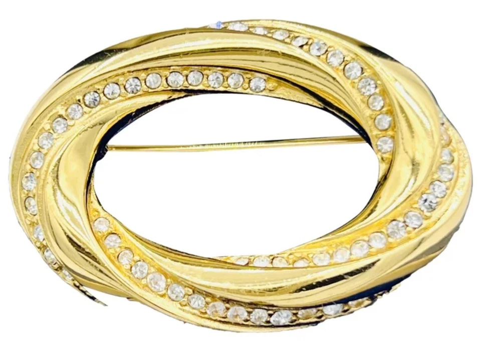 Wie Neu,Vintage CHRISTIAN DIOR Kristalle Vergoldet Brosche/Vintage Schmuck 4cm.