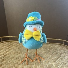 Fabric bird, decorative Blue W/ yellow bow, w...