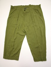 Vtg Jams World Rayon Pants Womens L Green Drawstring Wide Leg Casual Crop USA