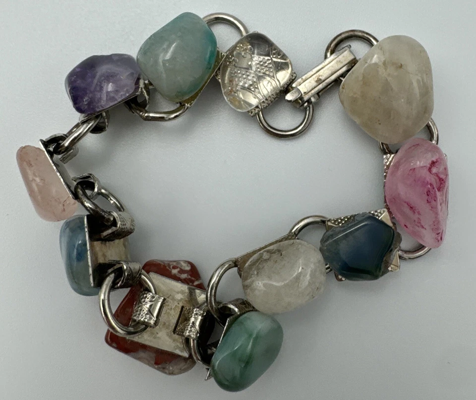 Серебряный разноцветный браслет с драгоценными камнями 7" - Изображение 3 из 4