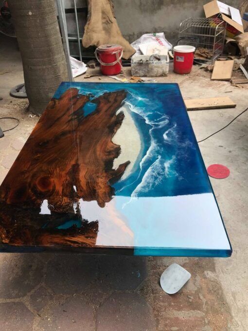 Live edge Custom Green Epoxy Resin Wooden River Style Dining top coffee table