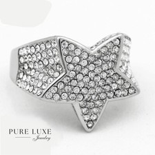 Men's Stainless Steel.Silver Star,Cubic zirconia Iced Bling Solid Rings 7-13 Box