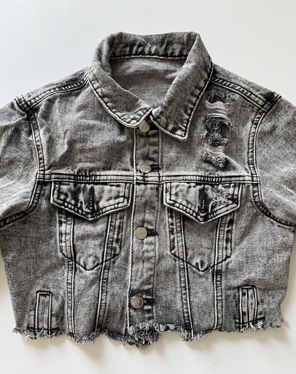 Shein Distressed, Thrashed Black Denim Jacket, Holes Cropped