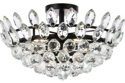 Crystal Flush Mount Chandelier Black Bedroom Dining Room 5 Light Fixture 18''