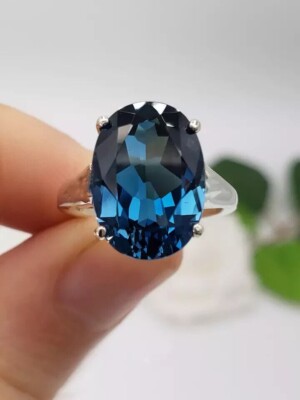 Blue Topaz Gemstone Ring Handmade 925 Sterling Silver Woman Ring All Size HM320