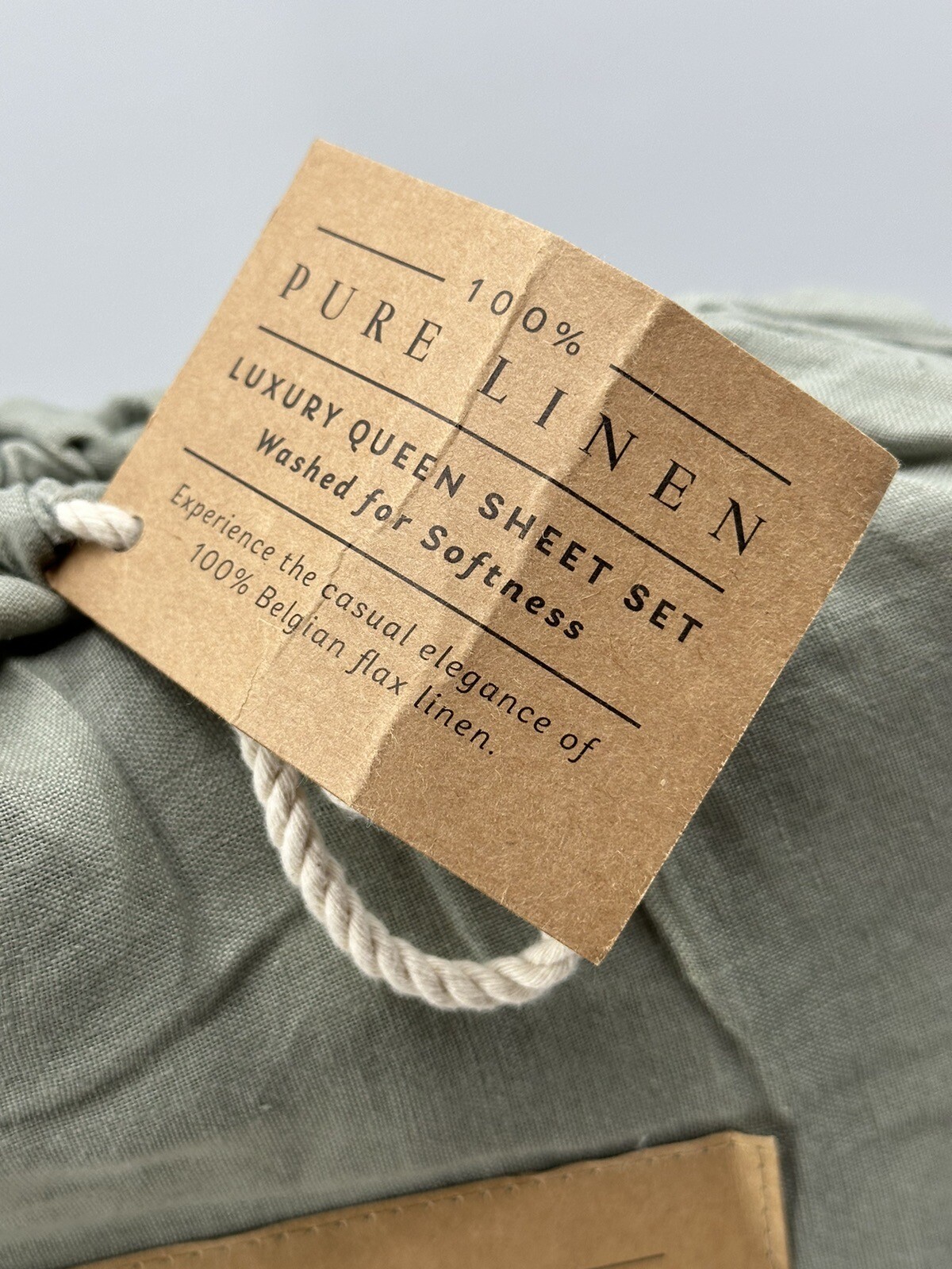 100 Pure Linen Luxury Queen Sheet Set Washed For Softness Light olive