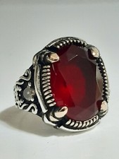 Men 925 Silver Ring Solitaire Ruby Spinel Ring Man Sterling