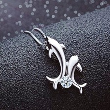Double Dolphin Pendant 925 Sterling Silver Chain Necklace Women Jewellery UK
