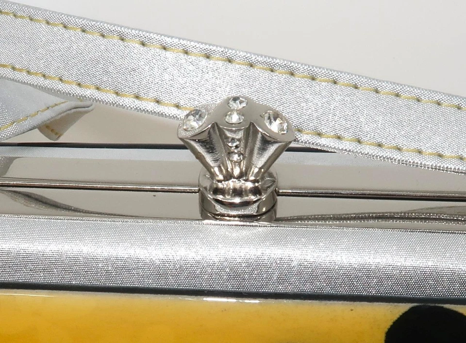 Bolso sin asas DEBBIE BROOKS NY dorado y marrón esmalte plateado espejo 9" de ancho Foto 3 de 4