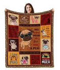 60x50" Pug Gifts for Pug Lovers Dad Mom Dog Themed Decor Throw Blanket