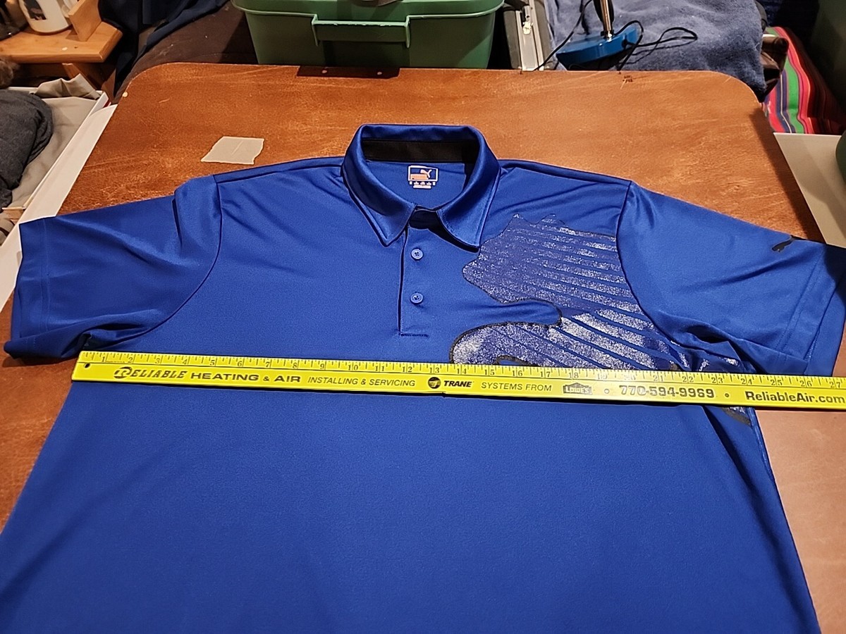 Puma Dry Cell Men's XL S/S Blue/Black Yellow Puma Graphic Polo