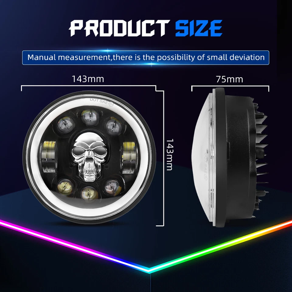 4PCS 5 3/4" 5.75" RGB LED Headlights Round Halo DRL For Buick Riviera 1963-1974 - Image 3 of 4