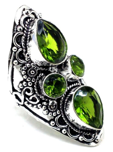 Green Peridot Handmade 925 Sterling Silver Statement Ring-Mother's Day Gift - Picture 2 of 4