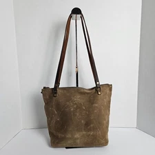 Canvas Shoulder Bag In Blue Waxed Canvas Farmers Market Tote Shoulder Bag